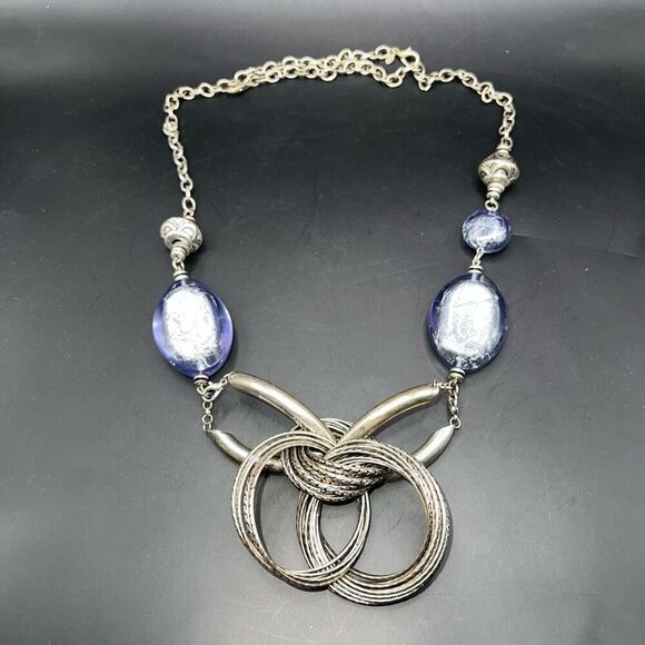 Premier Design Chunky Statement Necklace Silverstone / Purple Beads Bib Classic - Picture 1 of 6